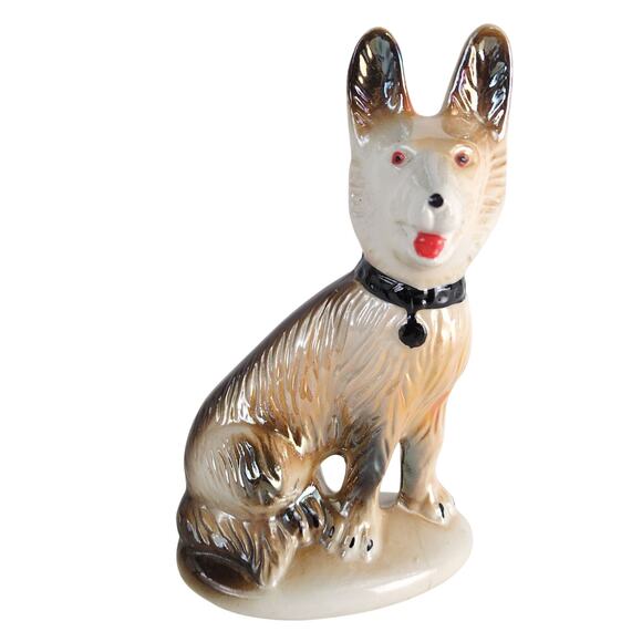 Vintage German Shepherd 8" Ceramic Figurine Luster Paint Finish 1950s-60s Brazil - Picture 1 of 7